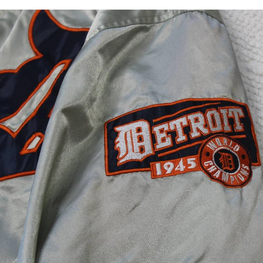 Vintage Detroit Tigers Reversible jacket Silver navy orange Size Large - Picture 7 of 10